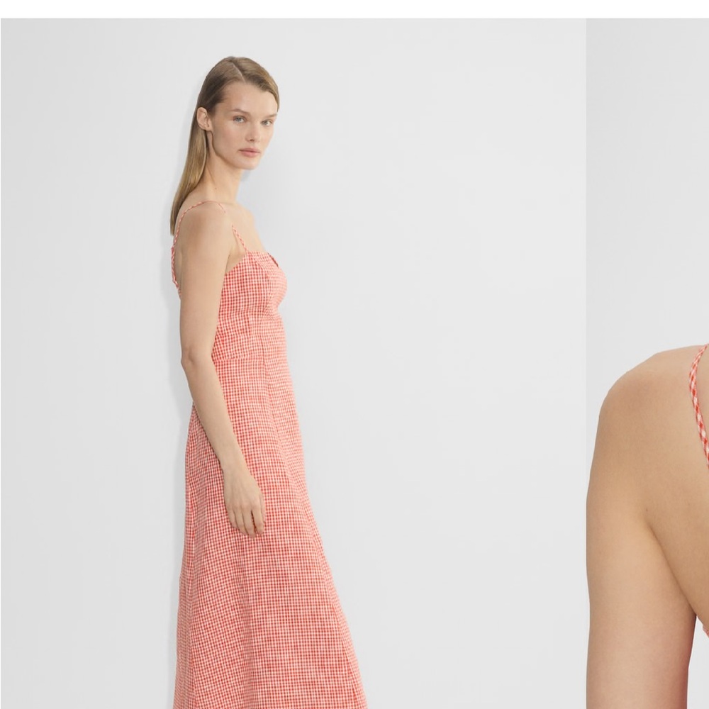 Wilfred Coral Red Linen Gingham Midi Dress